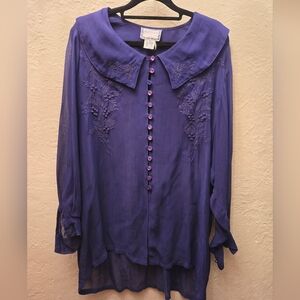 Vintage April Cornell Purple Rayon Embroidered Blouse Boho